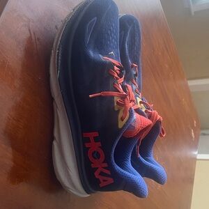 Hoka Men's Athletic Shoes in Navy Blue with Red and Yellow Accents